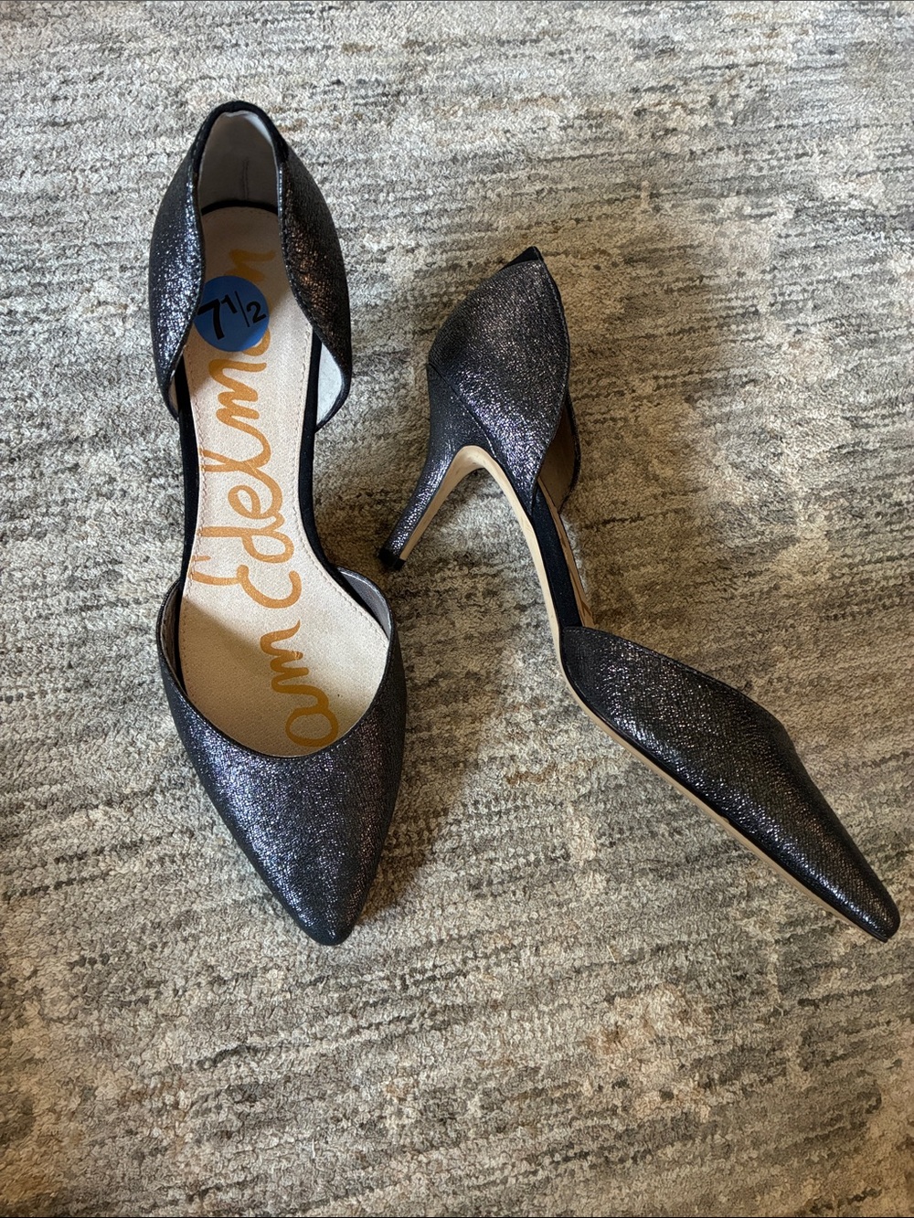 Sam Edelman Black Glitter D'Orsay Pointed Toe Heels - women’s size 7.5